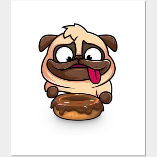 Hungry Dog, Pug, Love, Eating, Donut, Cute, Dog Lover, Gift, Funny Posters and Art